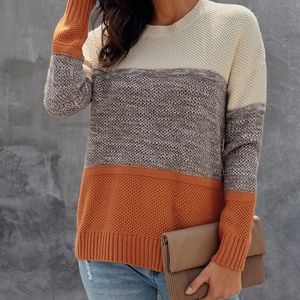 Block Netted Texture Pullover Sweater